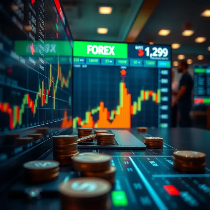 Digital currency exchange concept illustrating forex trading in Nigeria with currency symbols and financial charts