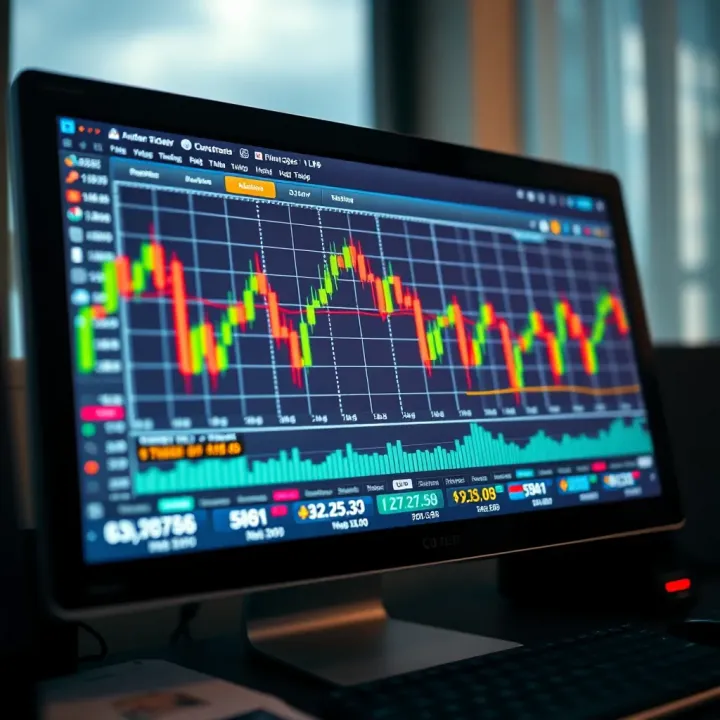 Illustration of a forex trading platform showing currency pairs and charts on a computer screen