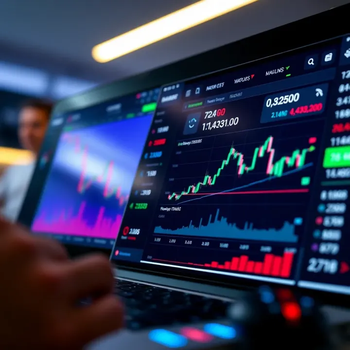 Dashboard view of a binary trading account displaying market charts and account balance