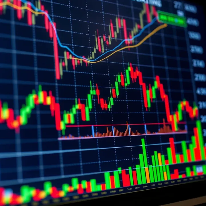 Forex trading chart showing currency fluctuations and technical indicators