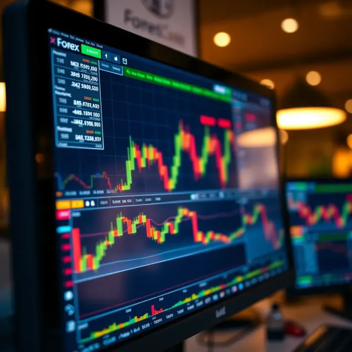 Forex trading platform displaying currency pairs and real-time charts on computer screen
