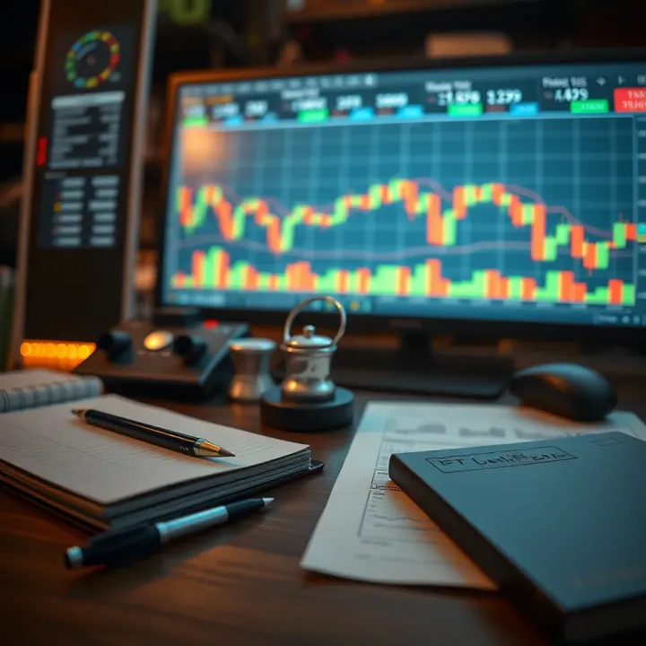 Conceptual illustration of disciplined trading mindset with financial charts and strategy notes