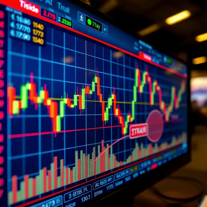 Forex trading chart displaying currency pairs and market trends on a digital screen