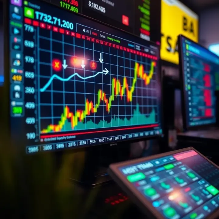 Graph showing increasing accuracy of binary options trading strategies on a digital screen