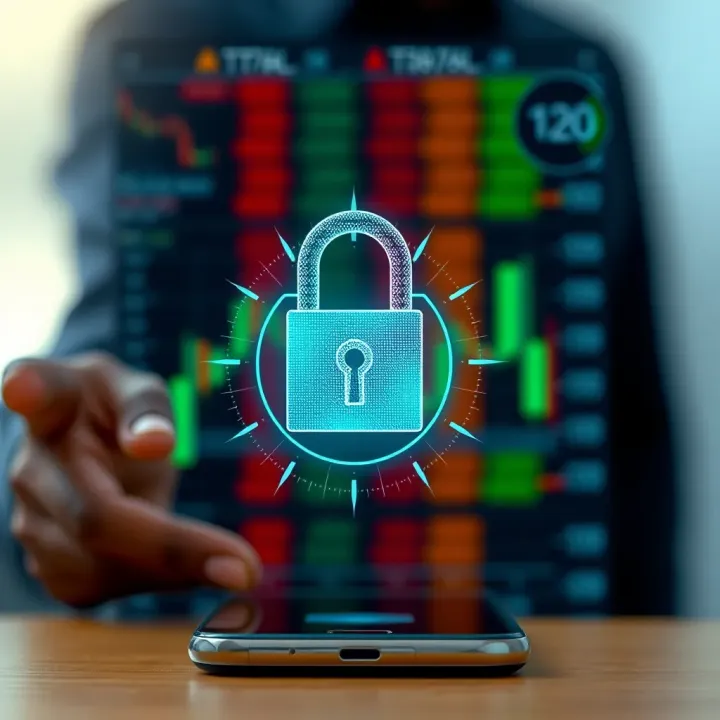 Secure digital lock overlay on a smartphone showcasing safety features for crypto trading apps in Nigeria