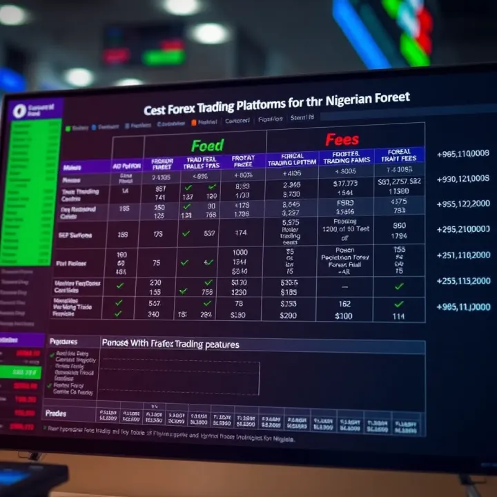 Comparison chart displaying features and fees of popular forex trading platforms for Nigerian traders