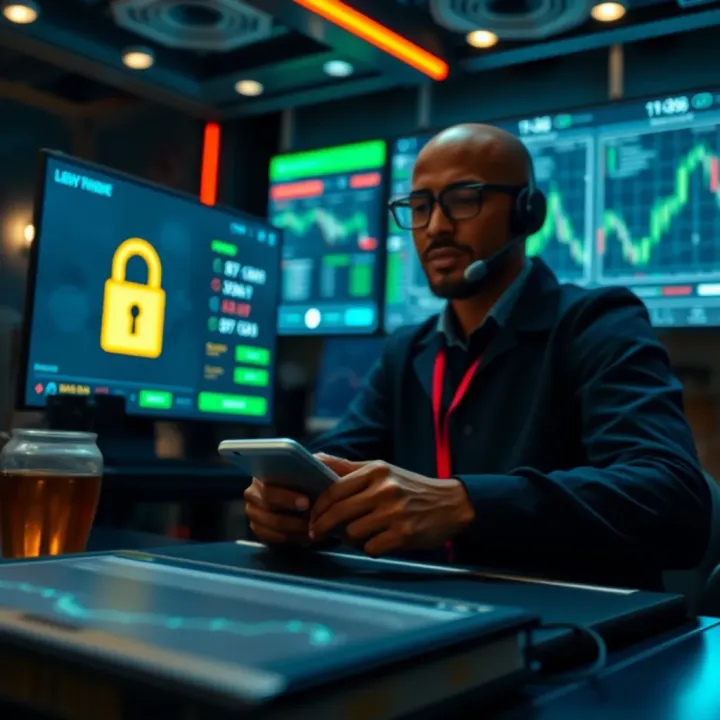 Visual representation of secure trading environment highlighting encryption, user support chat, and ease of navigation in app interface