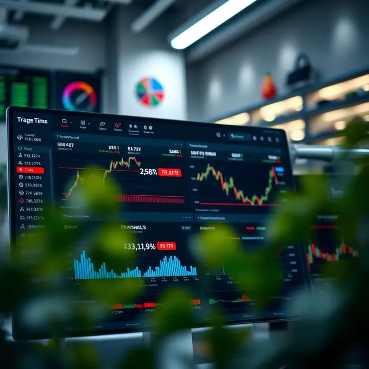 Dashboard view of a trading journal app displaying charts, trade entries, and performance metrics