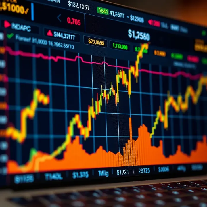 Graph showing rising currency exchange rates in a digital forex trading platform