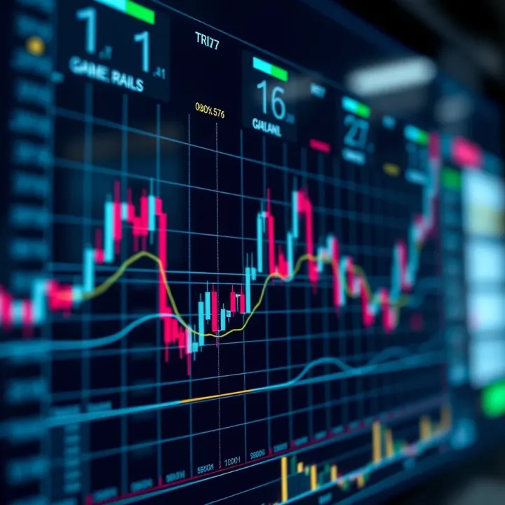 Graph showing AI-driven forex trading analysis on multiple currency pairs with digital interface elements