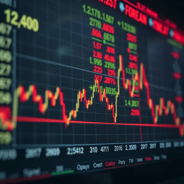 Graph showing currency exchange rates fluctuating over time