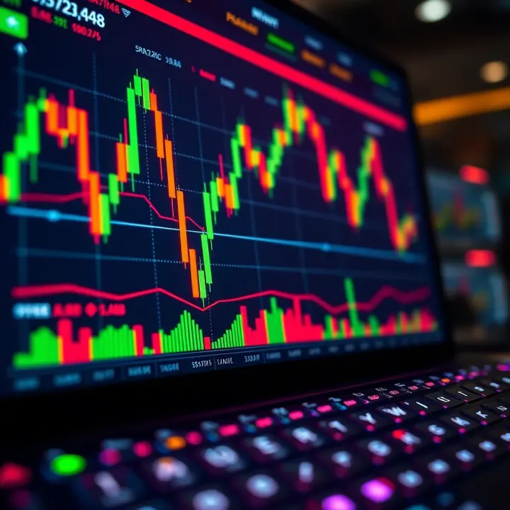 Illustration showing digital financial charts and trading options interface