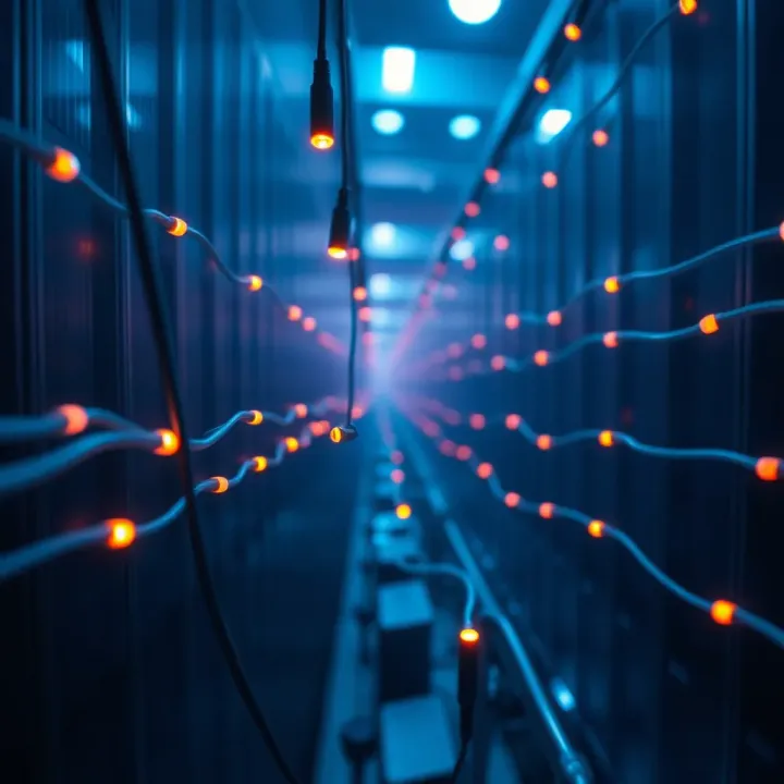 Visual representation of network communication involving binary data transmission