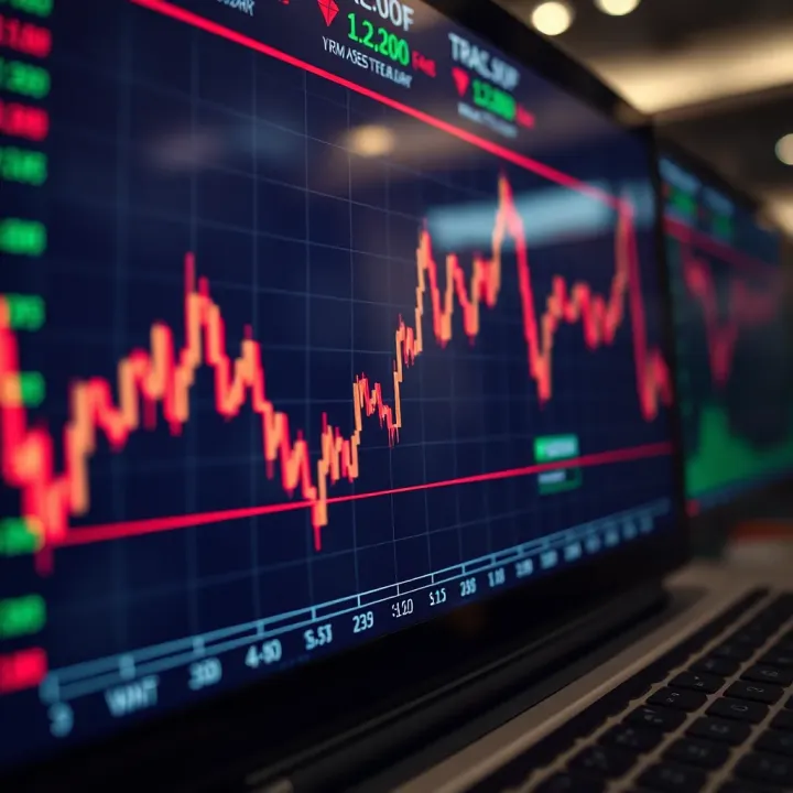 Graph illustrating trends and fluctuations in binary options trading displayed on an electronic financial dashboard