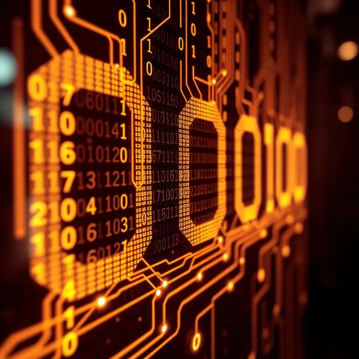 Visual representation of binary digits forming a digital circuit pathway