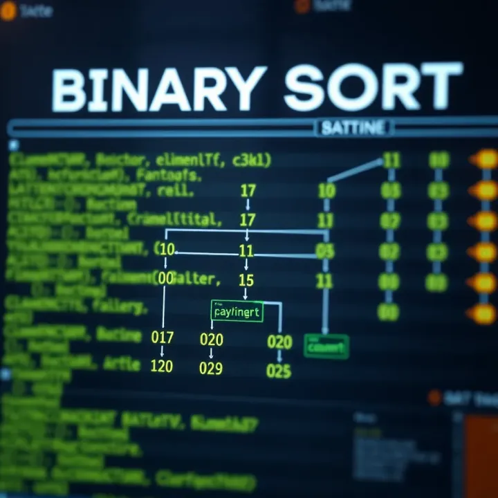 Diagram illustrating the binary sort algorithm comparing elements and organizing data in a tree structure