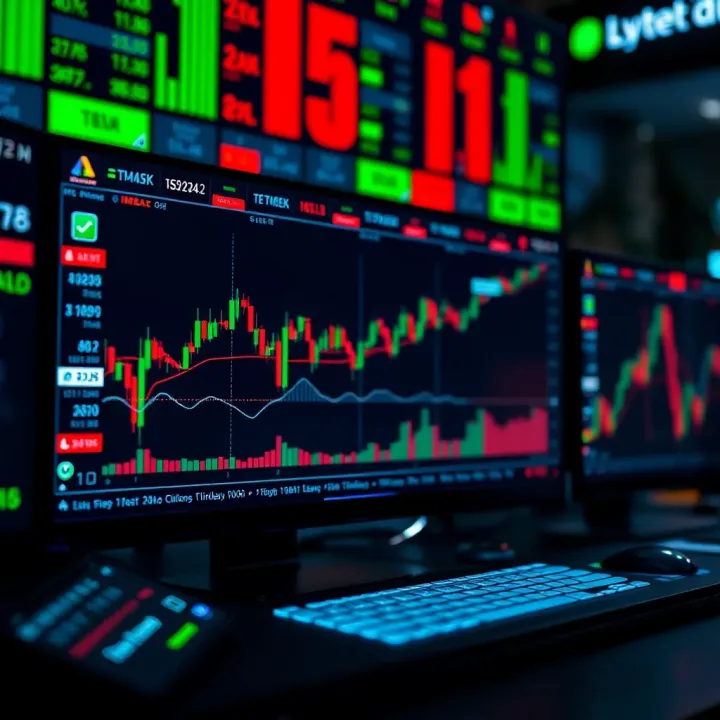 Screen displaying forex trading platform with charts and indicators in a demo account environment