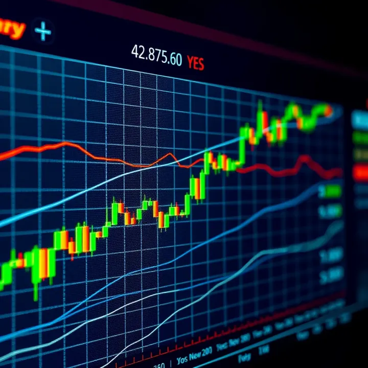 Graph showing rapid forex market movements with binary yes or no decision icons