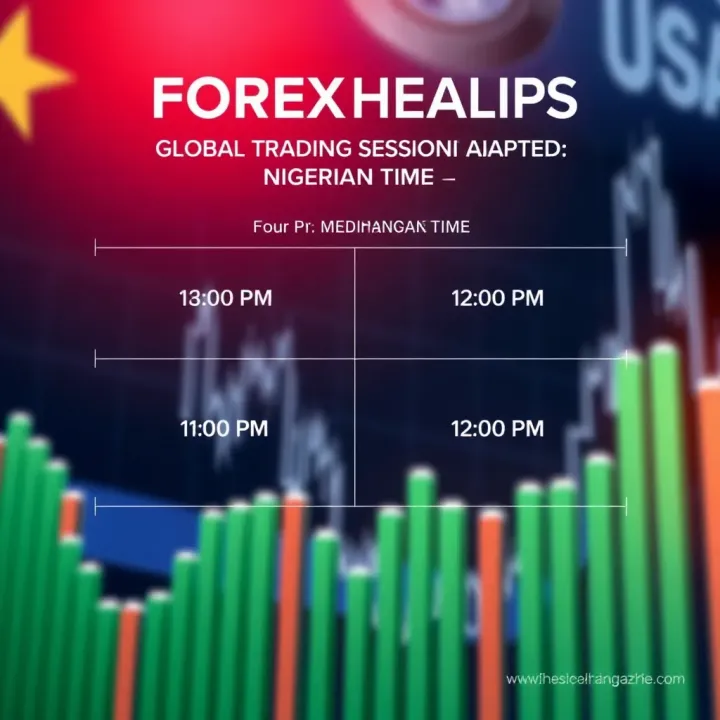 Diagram showing the four major forex trading sessions with Nigerian time zone highlights