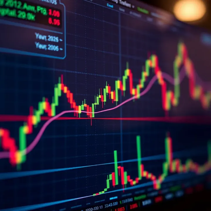 Forex trading chart displaying candlestick patterns and trend lines on a digital platform