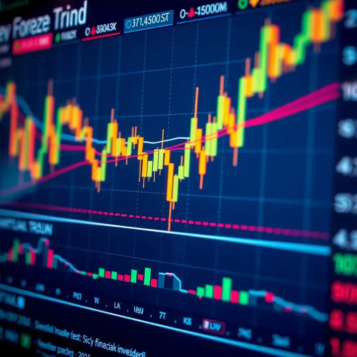 Chart displaying forex market trends with candlestick patterns and indicators