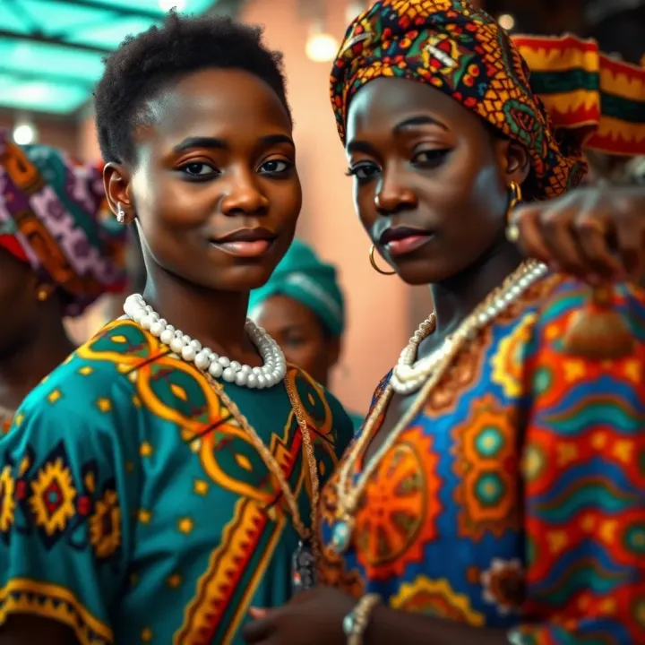 Cultural Diversity and Gender Inclusivity in Nigeria Colorful traditional Nigerian fabrics representing cultural diversity and gender inclusivity