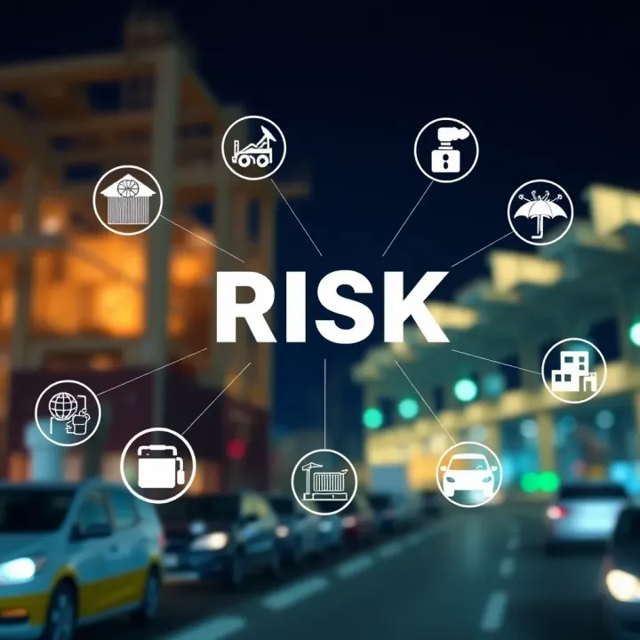 Illustration showing various industry icons connected by lines symbolizing risk management integration