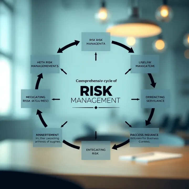 Comprehensive Cycle of Risk Management in Business Flowchart illustrating the stages of risk identification, evaluation, mitigation, and ongoing surveillance in a business context